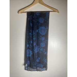 Chico's 100% Silk Scarf Floral Navy Blue And Purple Women’s 13 X 54”